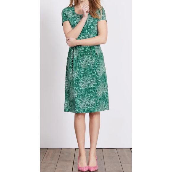 Boden Emmeline A-Line Jersey Dress Size 4R Green with White Polka Dot Print - Picture 1 of 7